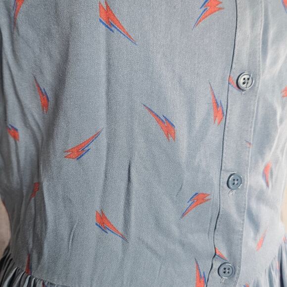 Junkfood David Bowie Lightning Bolt Print Midi Dress, size Medium - Picture 2 of 5